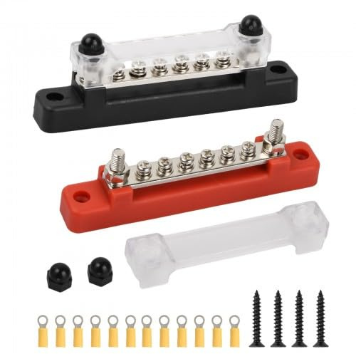 HoaaiGo Sammelschiene 48V DC, 150A Stromverteilungsblock, 6-polig, Rot-Schwarz, Schraubklemmen, Nylon-Isolierung, Auto, LKW, Yacht, Boot