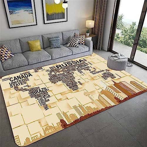 Teppich Kinderteppich Wohnzimmerteppich Schlafzimmerteppich 3D-Gedruckter Superweicher Flanellteppich - BAU-Weltkarte 31,4 X 62,9 Zoll - Leicht Zu Reinigendes, Weiches Polyester -6Q3Y-M0N