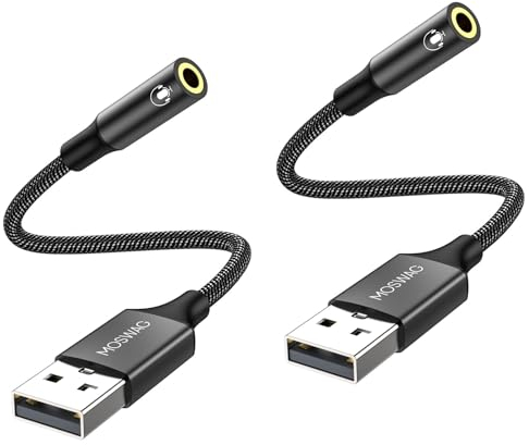 MOSWAG USB to Audio Jack Adapter 0.65Feet/20cm,External Sound Card Jack Audio Adapter with 3.5mm Aux Stereo Converter Compatible with Headset,PC,Laptop,Linux,Desktops,PS4 and More Device