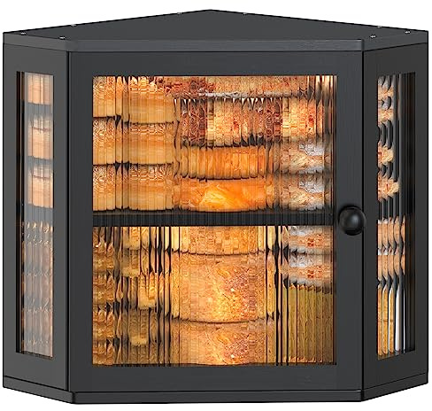 Eckbrotbox Extra Groß Bambus Holz Brotbox für Küche Arbeitsplatte - Doppelbrotbehälter mit verstellbarer Höhe - Modern Schwarz Einfache Montage