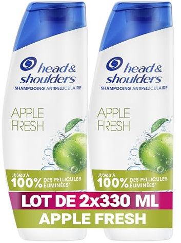 Head & Shoulders Apple Fresh Shampoing Antipelliculaire 2x330ml; Usage Quotidien; Jusqu'à 100% des Pellicules Éliminées, Cliniquement Prouvé; Tous Types de Cheveux et de Cuir Chevelu