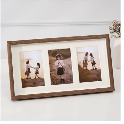 FASHION YO Bilderrahmen mit mehreren Blenden, Collage für 3-in-1-Fotos, für 10 x 15 cm, Wand- und Schreibtisch-Fotogalerie, Holzmaserung (21 x 39 cm)