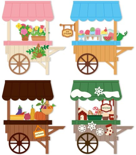 DELORIGIN 4 Stück Stanzformen Mit Vier Jahreszeiten Wagen Zum Basteln von Karten Stanzformen Aus Karbonstahl Schablonen Für Karten Scrapbooking Zum Selbermachen von Papierbasteln Alben Geschenkwagen