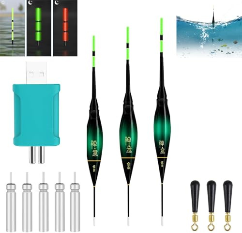Hekasvm 3 Stück Led Posen Angeln Mit Bissanzeiger, Posen Angeln Mit Gravity Sensing Und Basis, Knicklichter Angeln, Angel Zubehör Zum Tauchgebiet Angeln Am See, Fluss Oder Teich