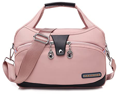 NICOLE & DORIS Sacs à Main Portés Epaule Femme Sac à Bandoulière Léger Sac D'épaule Multi-Poches Sac Messenger Nylon Sac de Voyage Grande Capacité Rosé