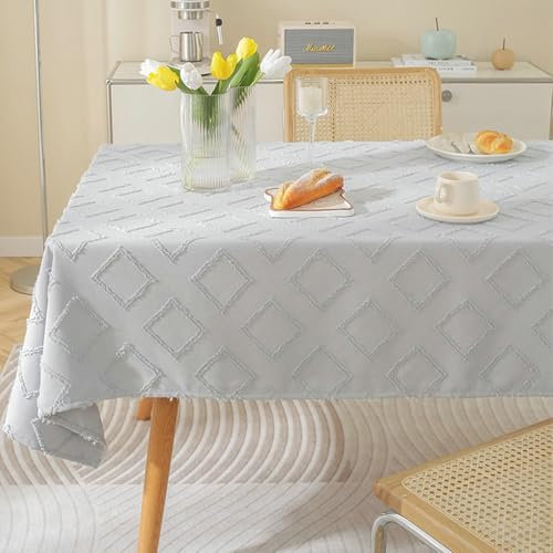 Homxi Tischdecke Outdoor Quadratisch 90 W x 90 L cm,Tischtuch Outdoor Blau Grau Einfarbig mit Raute Leinen Baumwolle Tischdecke für Draussen