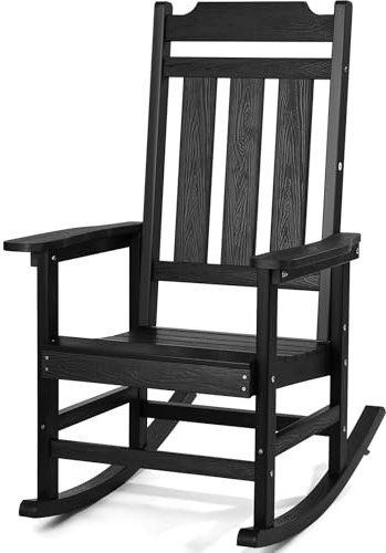 VEVOR Dondolo da Veranda, Sedia a Dondolo da Esterno, Sedia a Dondolo da Patio con Schienale Alto e Braccioli Lisci, Supporta Fino a 181,4 kg, per Giardino, Balcone, Veranda, Nero 545x500x90 mm