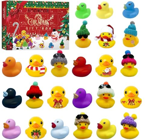 Quietscheenten Adventskalender, Badeente Weihnachten,24 Stück Adventskalender 2024 Weihnachts Gummienten,Gummienten Rubber Duck ,Weihnachten Geschenkset Für Kinder