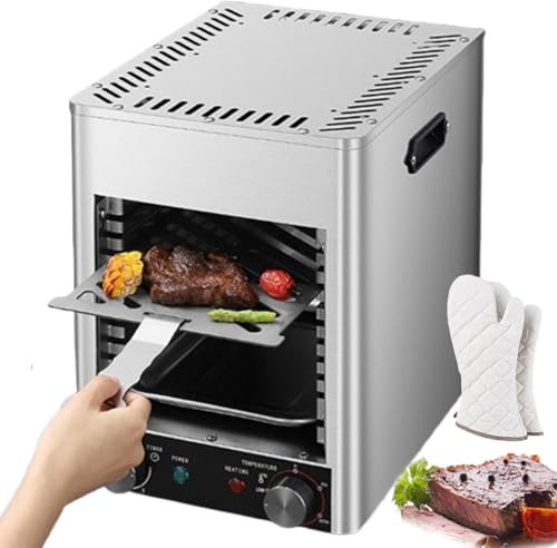 1700w Electric Steak Broiler,Electric Contact Grills with 10-Layer Grill/Stepless Knob/Time&Temperature Adjustable/Maximum Temperature 800℃,for Commercial and Home,Grey
