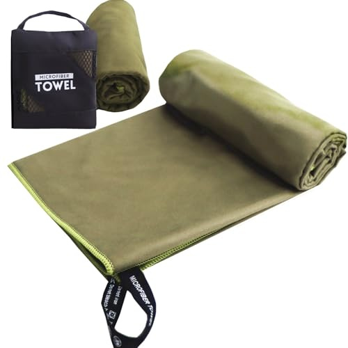 Microfiber Travel Towel 80x40cm Quick Drying Camping Towels, Super Absorbent Gym Towel, Lightweight Travel Compact Beach Towel for Sports, Trip, Beach, Yoga, Hiking, Bathroom, Pool (Army Green)