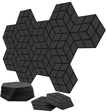 Lonrtesw 12 Acustici Autoadesivi in Schiuma Fonoassorbente da 13,8 X 12 X 0,4 Pollici, per Studi/Studi di Registrazione/Uffici, Nero