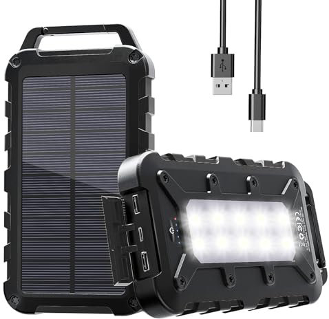 Chargeur Solaire 26800 mAh, PD15W Chargeur Solaire Portable avec Panneau Solaire USB C Batterie Externe étanche avec Lampe de Poche LED et 3 Sorties pour Camping, Smartphones, tablettes et Plus