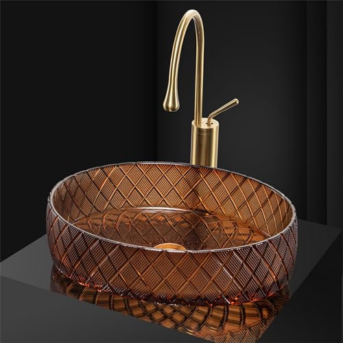 Aioneer Bathroom Crystal Glass Washbasin Hotel Bathroom Washbasin Die-Cast Art Glass Round Transparent Countertop Basin-Red