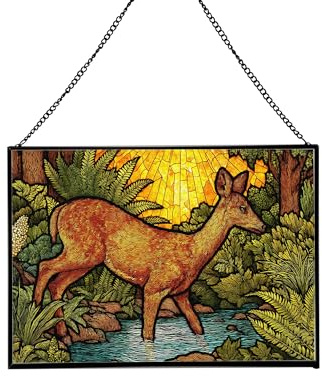 Deer Stepping – Forest Fern Pool Animal Stained Glass Suncatcher – Rectangular Hanging Window Panel with Artistic Nature Background – Wildlife Glass Art Gift for Animal and Nature Lovers 6xpe5i