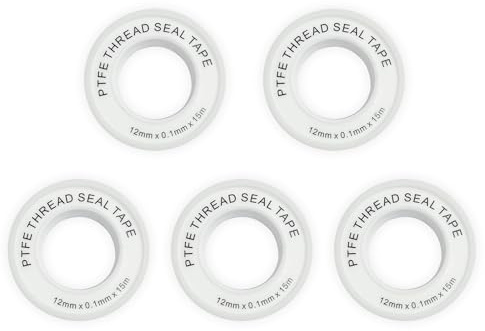 5 Pcs PTFE Sealing Tape, Plumbers Tape, PTFE Thread Seal Tape, PTFE Tape Pack, Teflon Plumbing Tape for Leaking Pipe Thread Screw Head in Bathroom/Kitchen/Garden, with Snap On Cover in White