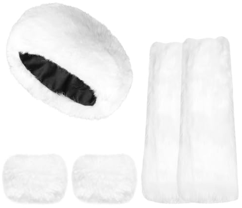 Gvhntk 3 Pieces Faux Fur Headband Set Earmuff Hat Headwrap Leg Warmers Fuzzy Wrist Cuff Boot Cuff Accessories