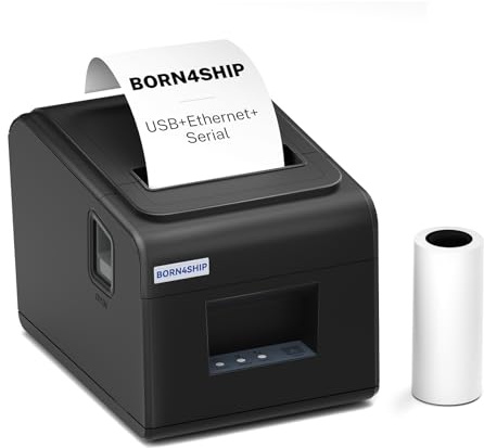 BORN4SHIP Thermobondrucker, 80 mm POS-Thermodrucker mit USB/seriell/Netzwerkanschluss, 260 mm/s Hochgeschwindigkeits- und Autoschneider, für Windows/Mac/Linux, Multi-Industriegebrauch (Bank/Shop
