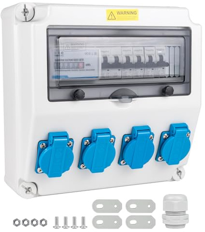 WSPIHO - Distributeur de courant de construction avec compteur 40 A, 230 V, distributeur de courant 16 A avec interrupteur de protection de ligne, distributeur mural avec prise CEE 16 A pour