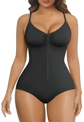 SHAPERX Body Gainant Femme Zip + Crochets – Ventre Plat Fort Maintien, Facile à Enfiler, Sculptant Taille & Hanches, Invisible sous Vêtements, Confort Sans Couture