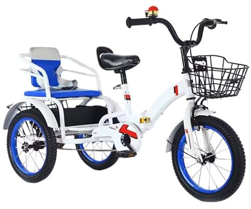 Triciclo plegable de 3 ruedas para niños de 5 a 10 años, triciclo de pedales con rueda inflable, altura ajustable, bicicleta tándem con asiento de pasajero trasero, bicicletas de crucero, rickshaw