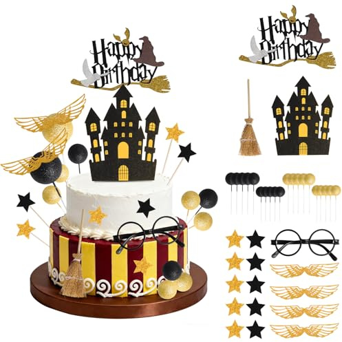 38 Stück Magical Tortendeko, Glitter Wizard Kuchen Deko, Happy Birthday Cake Topper Set für Kinder Geburtstag Party Kuchen Dekoration