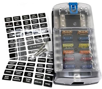 Panel de fusibles multiusos de 12 líneas para circuitos de 12 V y 24 V, incluye accesorios de montaje, fácil configuración, diseños impermeables, bloque protector de encendido
