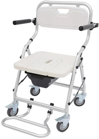 3-in-1 Klappbarer Toilettenstuhl mit Armlehnen und Rädern, Toilettenstühle Duschstuhl Rollstuhl, Tragfähigkeit 150 kg