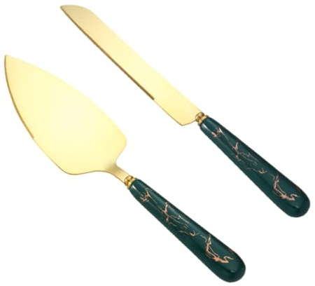 Gadpiparty Spatule à Beurre en Acier Inoxydable Poignée en Céramique Verte, Pelle à Gâteau et Pelle à Pizza, Set de Découpe Polyvalent pour Pâtisserie, Service de Table pour Mariage et Fête