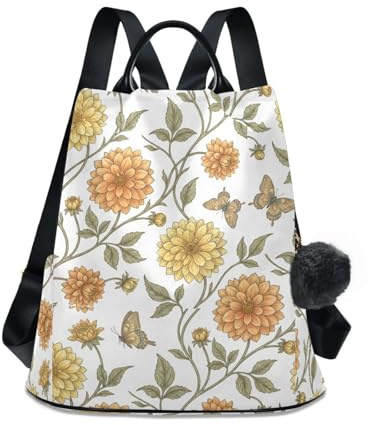 KLL Dahlia_Butterfly_William_Morris_Pattern Fashion travel backpack trendy backpack for women travel for Daily College Shopping with Pom-pom keychain