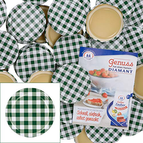 MamboCat 50er Deckelset TO82 grün-weiß kariert I Twist-Off-Deckel für Sturzgläser I Rundrand I Einkochen & Konservieren I passend für 230ml/350ml/435ml