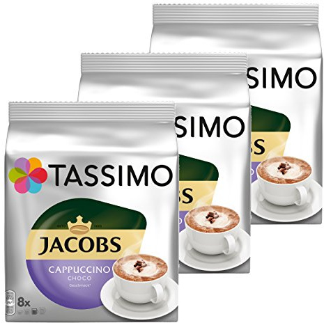 Tassimo Jacobs Lot de 24 Capsules: Cappuccino Choco, Café, Café au Lait, Cacao, Goût Chocolat