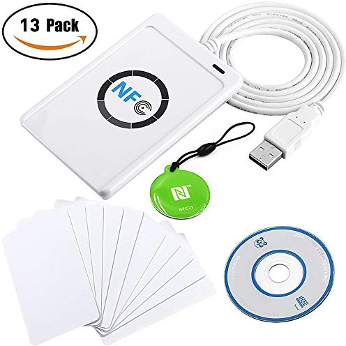 ACR122U Lector NFC + SDK + 10 IC Tarjeta MIFARE en Blanco + 1 MF Tarjeta de ilavero Lector y Grabador de Tarjetas Inteligentes sin Contacto Enlazados a PC (13 Piezas)