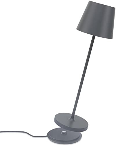 K-Bright Dimmbare LED Akku Tischleuchte Indoor & Outdoor Wiederaufladbar Warme Lichtfarbe Für drinnen und draußen Designer Tischleuchte mit USB Ladestation Dunkelgrau.