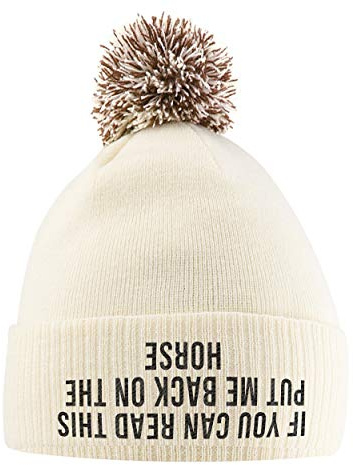 SaveThePeople If You Can Read This Put Me Back On The Horse Hat - Bobble Beanie Hat - Horse Riding Gifts for Girls - Winter Beanie Hat with Horse Slogan Embroidered On The Front