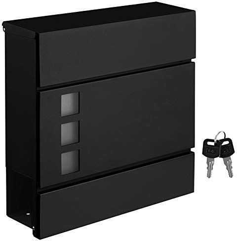 SONGMICS - Modern Post Box with Newspaper Holder, Lid, Lockable - Easy to Install - Black - GMB052B01