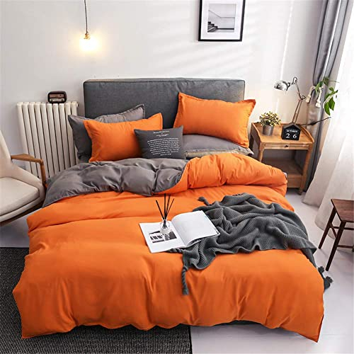 Chanyuan Bettwäsche 135 x 200 cm 4 Teilig Orange Grau Wende Bettwäsche Set Weiche Angenehme Mikrofaser 2 Bettbezug mit Reißverschluss und 2 Kissenbezug 80x80cm