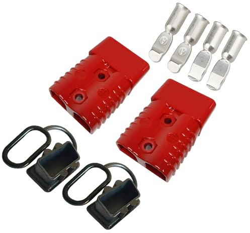 Conector de batería Set, Rojo 2 Pcs Enchufe rápido del conector de la batería para los modos de motocicleta Van del automóvil 600V 175Amp Con (4 Pcs metal terminal 1AWG)