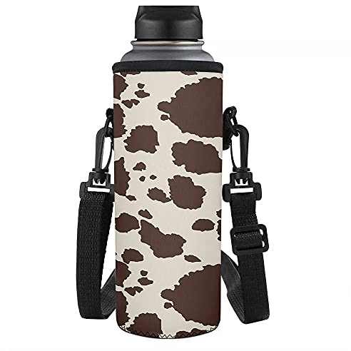 UOIMAG Wasserflaschenhalter mit braunem Kuhmuster, isolierte Neopren-Flaschenabdeckungen für Edelstahl/Glas/Kunststoffflaschen, kleine Größe, 500 ml