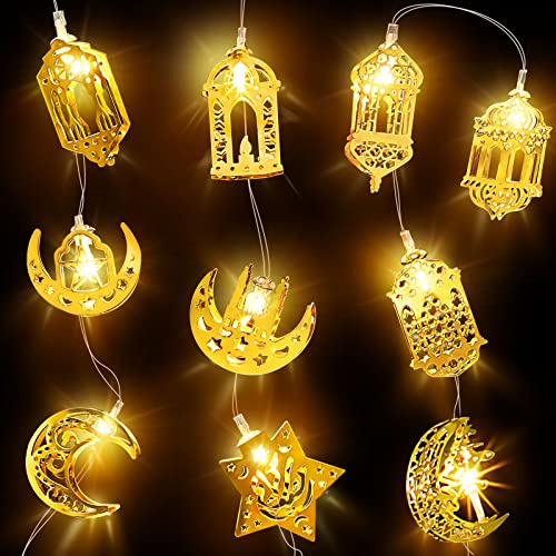 Mudder 5,41 Pieds Guirlande Lumineuse Étoile Lune Décorations de Lumière du Ramadan Lumières de l'Aïd Moubarak Décor de Lumières LED du Ramadan Lanterne Lumineuse Ramadan pour Fête Anniversaire Or