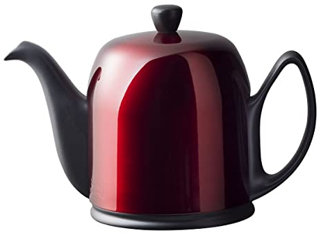 Guy Degrenne Salam Pomme d'Amour Théière 6 Tasses Corps Noir Cloche Rouge | Théière 6 tasses (100 cl) en porcelaine noire, cloche rouge en acier doublée de feutrine, résiste aux chocs et aux taches