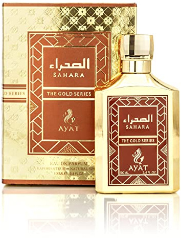 AYAT PERFUMES – Eau de Parfum SAHARA 100 ml – The Gold Series – Fragrance Arabian Parfum Oriental de Dubaï pour Homme – Jolie Bouteille Fabriquée aux Émirats