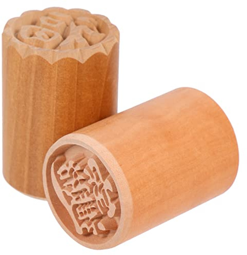 Housoutil Wooden Mooncake Seal 2Pcs Traditional Moon Cake Mold Pastry Press Cookie Stamp for Mid Autumn Festival Baking and Diy Dough Decoration 1.96 Inch
