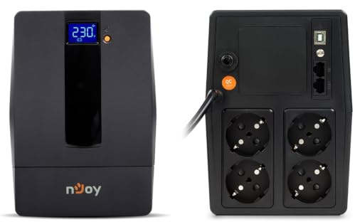 NJOY Horus Plus 1000 Gruppo di Continuità UPS 1000VA 600W | Protezione Blackout e Sbalzi di Protezione | Line Interactive | AVR | Display LCD Touch | 4 Uscite Schuko | USB | Software incluso
