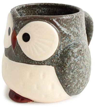 Mino Ware Tasse aus japanischer Keramik, Eulenform, hergestellt in Japan, Anthrazit Farbe CPM101