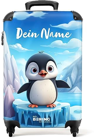 NoBoringSuitcases.com® Koffer personalisiert, Kinderkoffer - 55x40x20cm Handgepäck Trolley, Hndgepäck Koffer Kinder - Kinder Trolley- Pinguin - Leicht - Koffer mit Namen Initialen