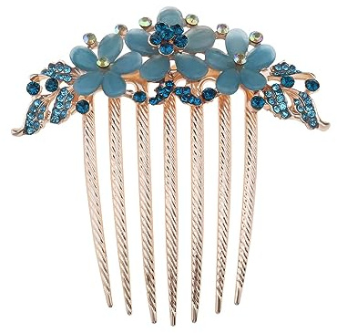 SG Store Blumen-Haarkamm Strass Hochzeit Braut Kopfschmuck Dekorativer Haarschmuck für Damen- Und Mädchenfrisuren, Braut, Blau