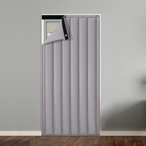 Tenda isolante 3 in 1, isolamento acustico, porta insonorizzata, tenda termica per l'inverno, tenda per isolamento acustico pesante, antivento, in pelle PU con cotone poliestere (dimensioni: 100 x 200