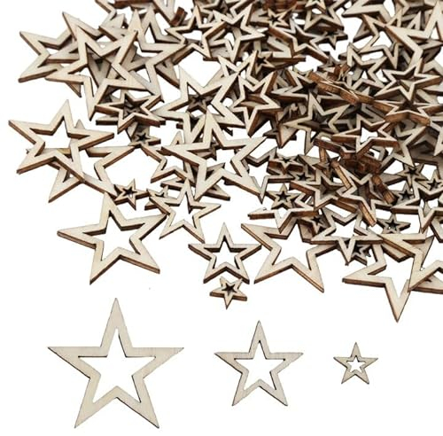 300 Stück Holzsterne Deko, Holzsterne Klein, Sterne Holz, Holzsterne Rahmen 3er Set für Weihnachten, Hochzeit, Party, DIY Handwerk, Tisch, Streuung Dekoration, 3 Größen（1/2/3cm）