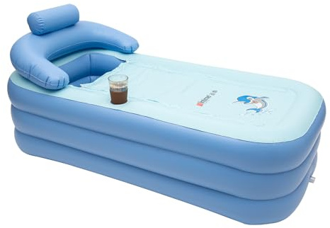 Uppblåsbart badkar, vuxna, pool, resor, badkar, PVC, bärbar, vikbar, badtunna, blå