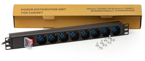 Connetto multipresa da rack 19 CO10051 con 8 prese universali e interruttore, spina ita. 16A, cavo 1,75m, metallo. Capacità 3,5KW, dimensioni 48,5x4,5x4,5 cm. Alette reversibili.